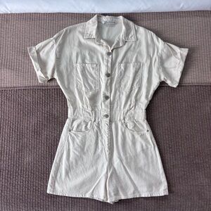 Zara Cream Denim Utility Romper – Size S